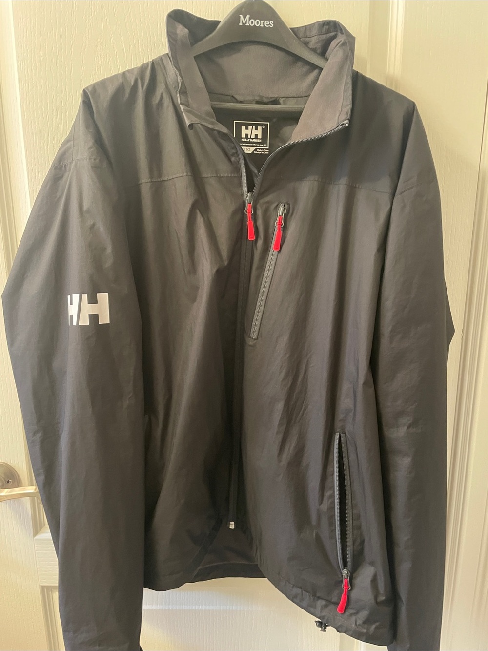 Helly Hansen Black Raincoat with Red Zip Accents